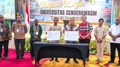 Dukung Pendidikan dan Investasi, KEPP Otsus Papua Saksikan Uncen Teken MoU Dengan Investor Tambang